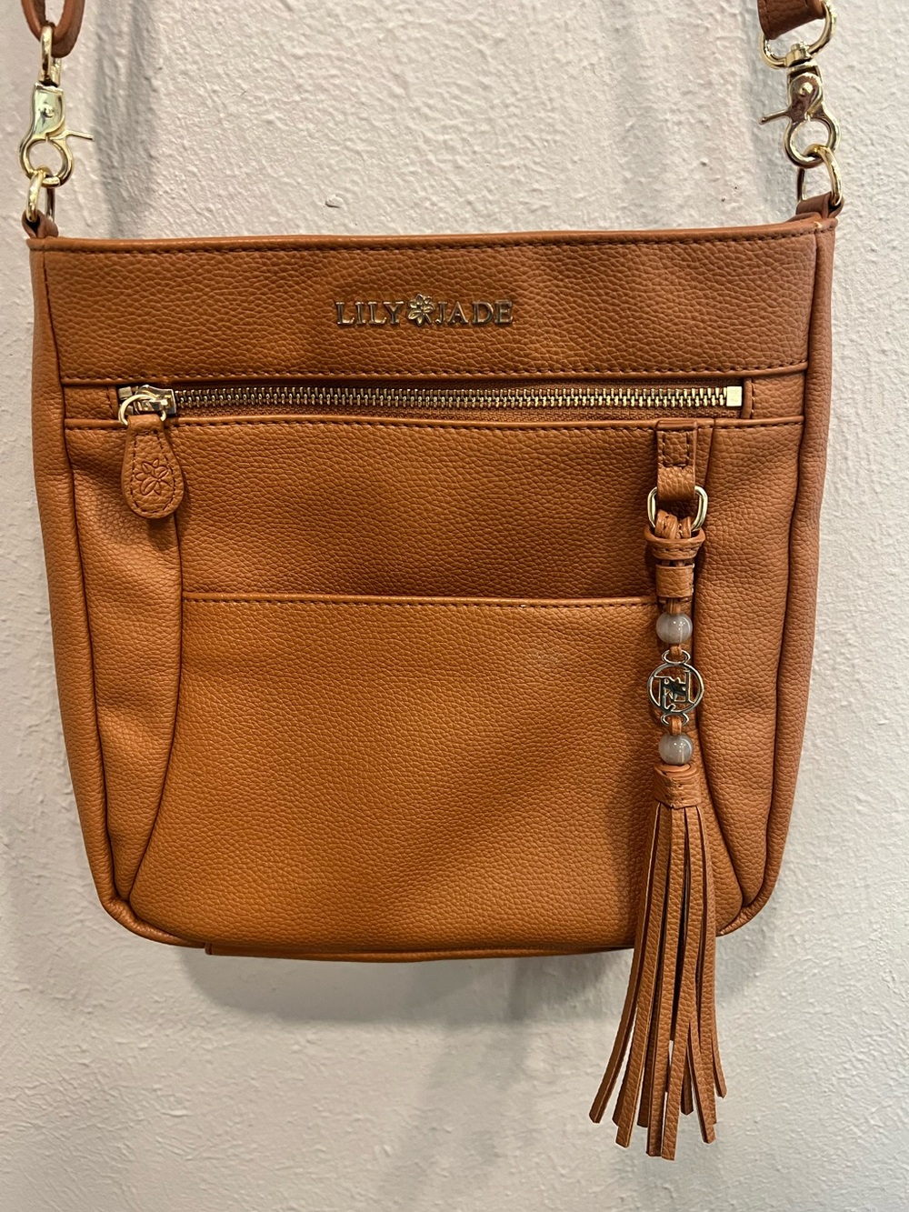Soft Pebbled Tan Crossbody Bag with Tassel Accent